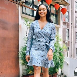 Parker - Blue long sleeve animal print dress